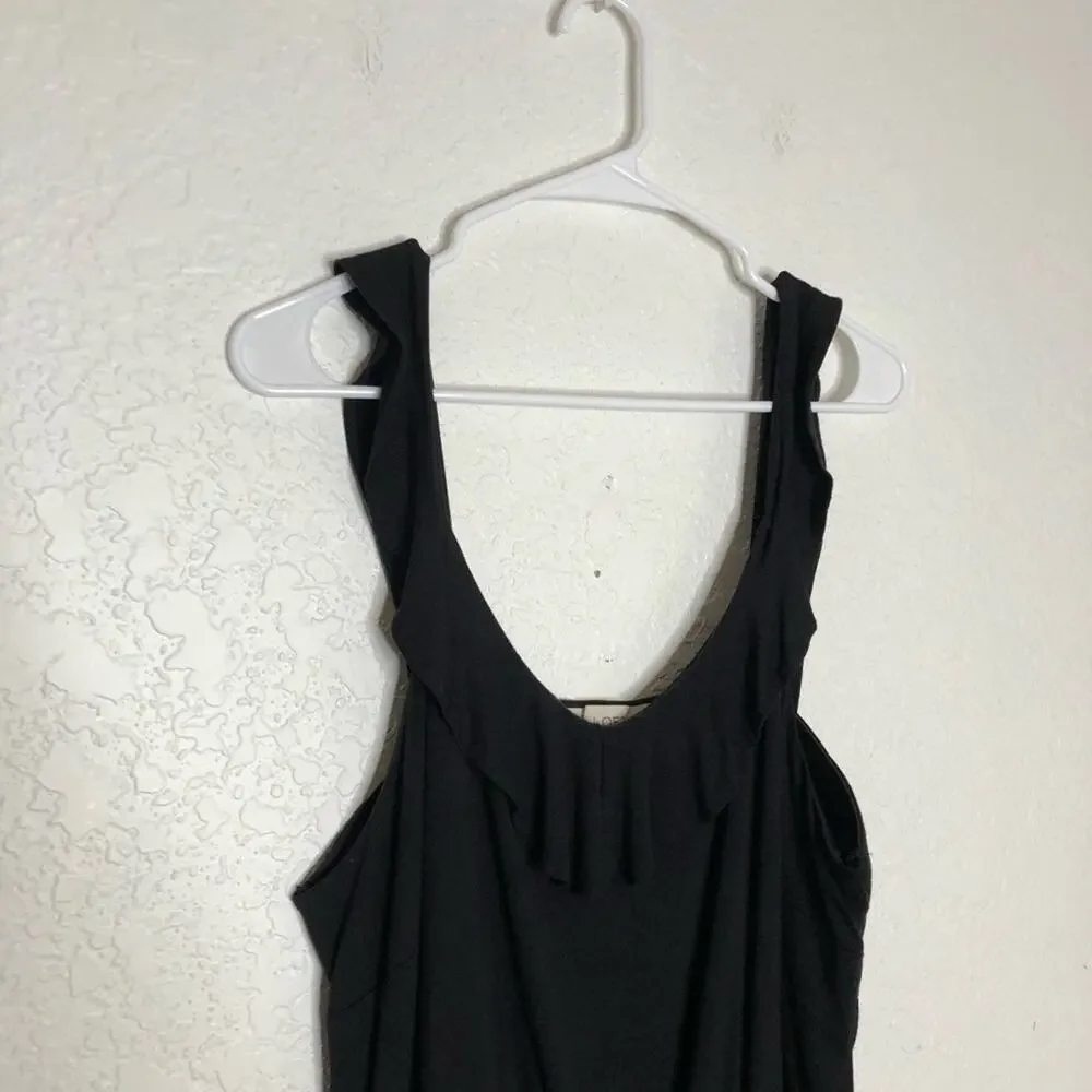LOFT black ruffle trim wide leg sleeveless jumpsuit size Large